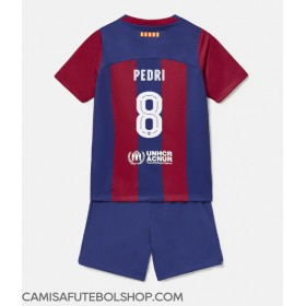 Camisa de time de futebol Barcelona Pedri Gonzalez #8 Replicas 1º Equipamento Infantil 2023-24 Manga Curta (+ Calças curtas)